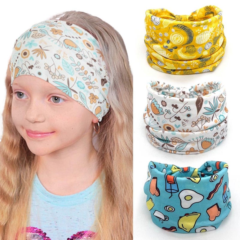 Bohend Girls Headbands Wide Knotted Hair Bands 3Pcs Non Slip Elastic Cute Head Bands Workout Yoga Sweatband Hair Accessories for Girls and Kids (H) - Image 1